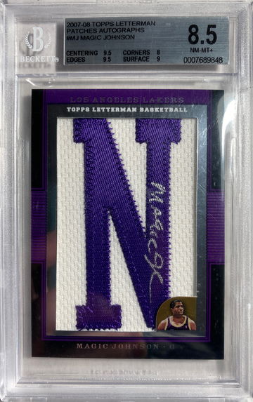 MAGIC JOHNSON “N” PATCH AUTO /5 2007-08 TOPPS LETTERMAN BGS 8.5 / 10 AUTO
