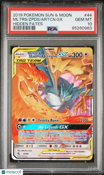 2019 POKEMON SM #44 MOLTRES ZAPDOS ARTICUNO GX HIDDEN FATES PSA 10