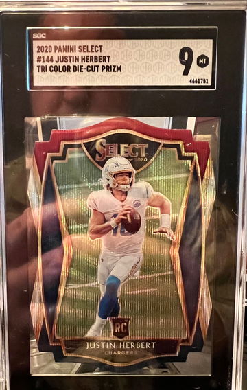 2020 Panini Select Justin Herbert Tri Color Die-Cut Prizm #144