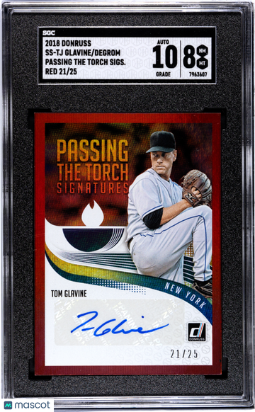2018 Donruss Degrom Glavine #SS-TJ Passing The Torch Sigs. Red SGC 8 Auto 10