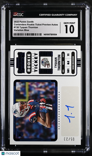 2022 Panini Zenith Tyquan Thornton #138 Variation Blue Contenders Rookie Ticket Preview Autos CGC 10