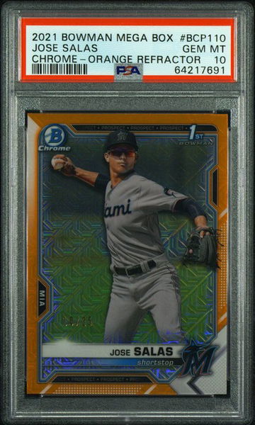 2021 Bowman Mega Box #BCP110 JOSE SALAS Orange Refractor #/25 PSA 10 Gem Mint MARLINS
