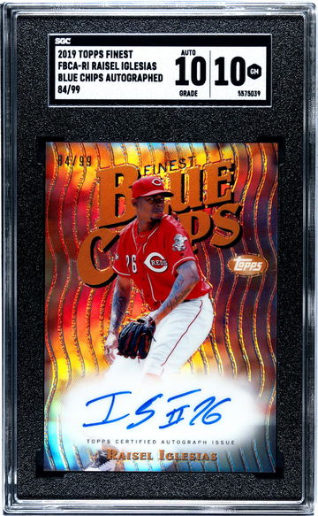 2019 Topps Finest Blue Chips Raisel Iglesias #FBCA-RI Auto /99 SGC 10 Auto 10