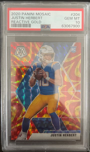 2020 Panini Mosaic Justin Herbert Reactive Gold PSA 10