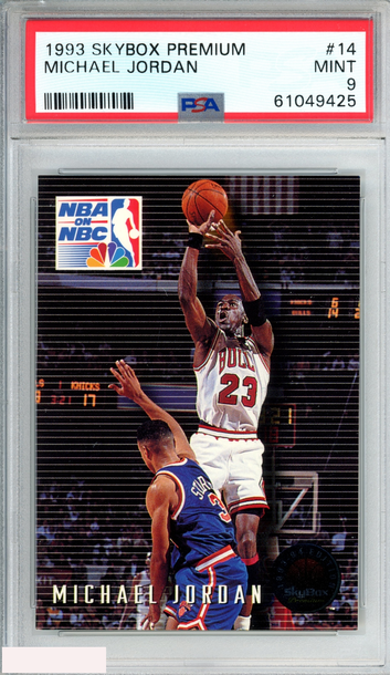 1993 SKYBOX PREMIUM MICHAEL JORDAN #14 NBA ON NBC BULLS HOF PSA 9 MINT