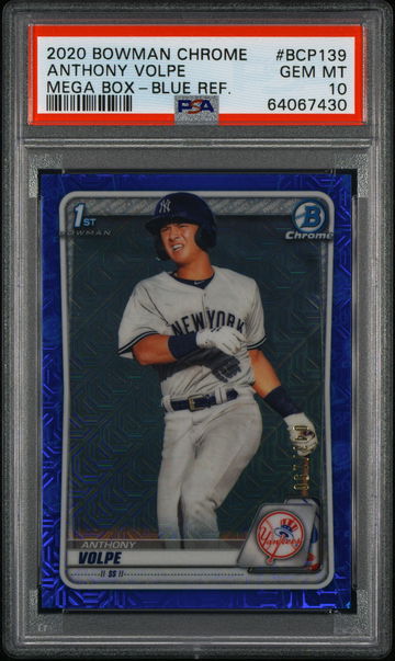 2020 Bowman Chrome Mega Box Prospects Blue Refractor Anthony Volpe #BCP139 /150 PSA 10