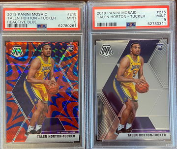 2019 Panini Mosaic Talen Horton Tucker - Base & Blue Reactive PSA 9 Rookie Cards #215 RC Lakers