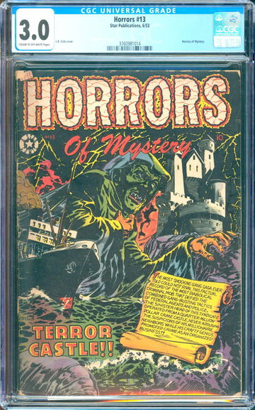 Horrors #13 (1953) CGC 3.0 -- Classic L. B. Cole horror cover; Star Publications