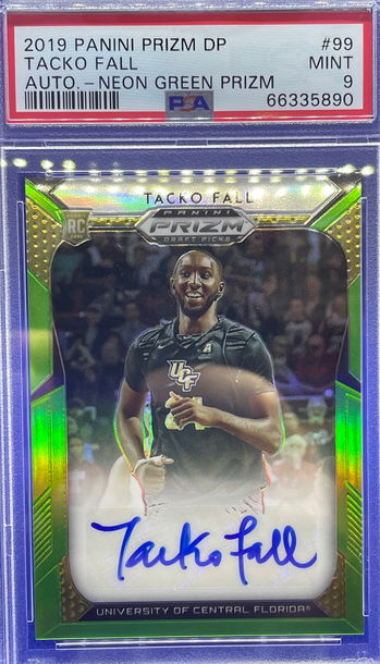 2019-20 Panini Prizm DP Tacko Fall Neon Green Auto RC UCF /125 PSA 9 Mint SP