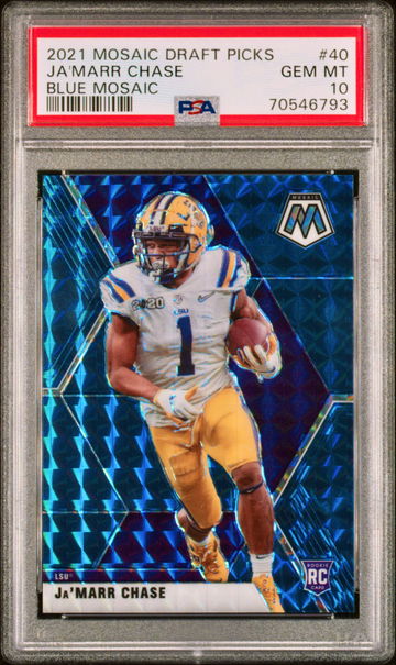 2021 Panini Mosaic Draft Picks Ja’Marr Chase Blue /75 PSA 10 Gem Mint SP LSU RC