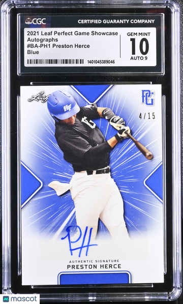 2021 Leaf Perfect Game Showcase Preston Herce #BA-PH1 Blue Autographs CGC 10 Auto 9
