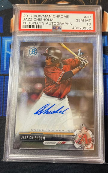 JAZZ CHISHOLM 2017 BOWMAN CHROME PROSPECTS AUTO PSA GEM MINT 10