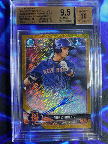 Andres Gimenez 2018 Bowman Gold Shimmer Refractor Auto /50