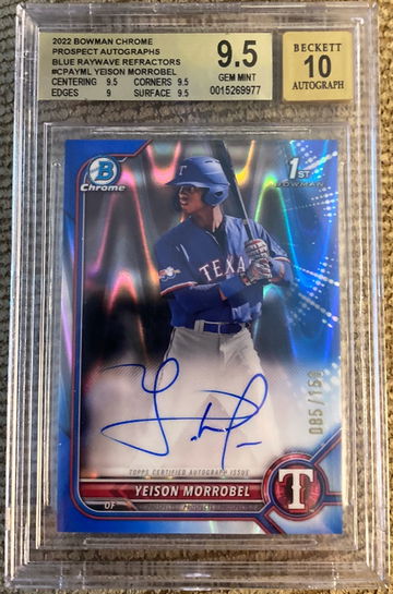 2022 Bowman Chrome Yeison Morrobel Blue Raywave Auto BGS 9.5/10