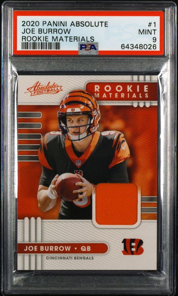 2020 Panini Absolute Joe Burrow 1 Rookie Materials Jersey Patch RC PSA 9