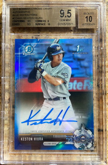 2017 Bowman Chrome Draft Keston Hiura Blue Refractor Auto Autograph /150 BGS 9.5 10 