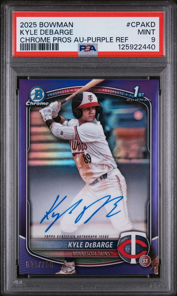 2025 Bowman Chrome Prospect Autograph Purple Refractor Kyle Debarge #CPAKD /250 PSA 9