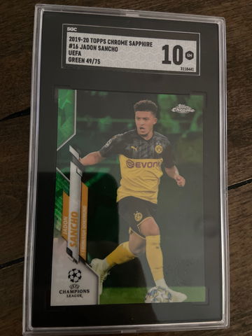 Jadon Sancho SAPPHIRE 2019 Topps Chrome UCL #16 Emerald /75 SGC 10 Man U