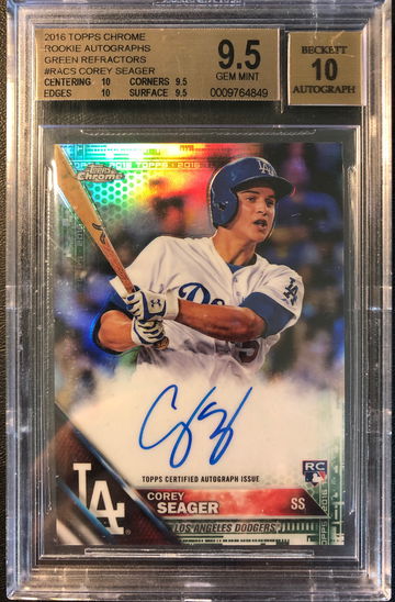 Corey Seager 2016 topps chrome green autograph /99 bgs 9.5 / 10