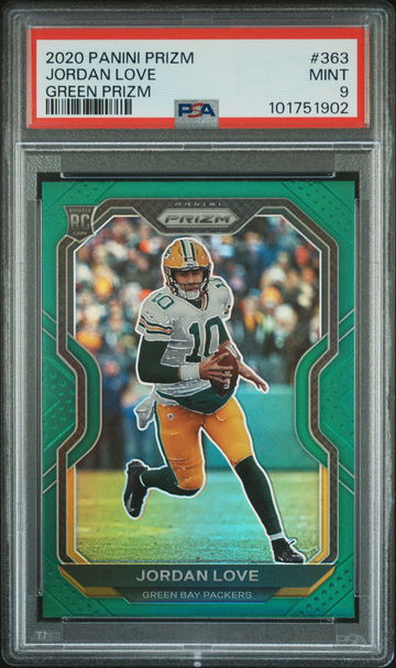 2020 Panini Prizm Green Prizm Jordan Love #363 PSA 9