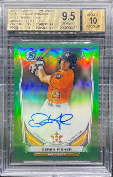2014 Bowman Chrome Draft Derek Fisher Draft Picks Green Refractor Auto /99 BGS 9.5 - Astros / Twins
