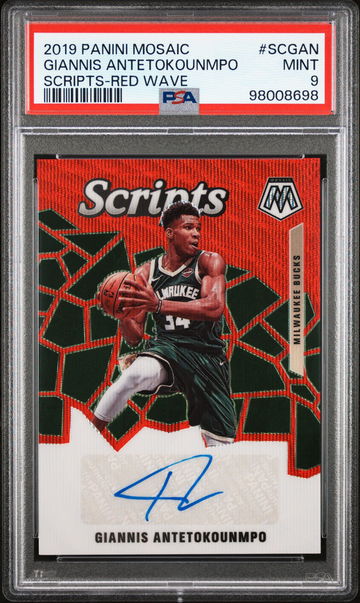2019 PANINI GIANNIS ANTETOKOUNMPO MOSAIC SCRIPTS SCRIPTS-RED WAVE #SCGAN PSA 9