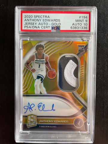 2020 Spectra Anthony Edwards Jersey Auto Gold PSA Mint 9