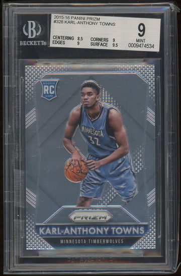 2015 Panini Prizm Karl Anthony Towns BGS 9 (loose BGS label, moves into card area)