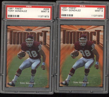 1997 Finest Tony Gonzalez Rookie RC PSA 9 Lot of 2 