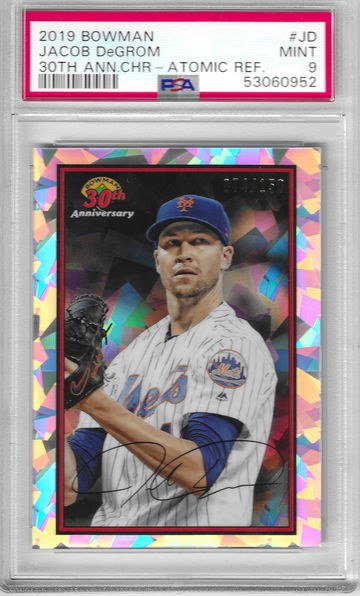 2019 Bowman Jacob DeGrom 30th Anniversary Chrome Atomic Refractor PSA 9