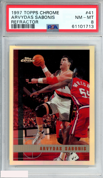 1997 TOPPS CHROME ARVYDAS SABONIS #41 REFRACTOR TRAIL BLAZERS HOF PSA 8 NM-MT