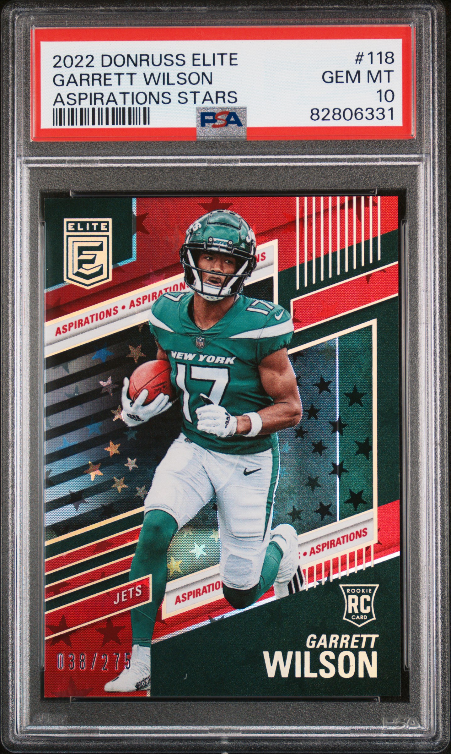Garrett Wilson 2022 Donruss Elite Aspirations Stars /275 RC PSA10 GEM MT NY Jets