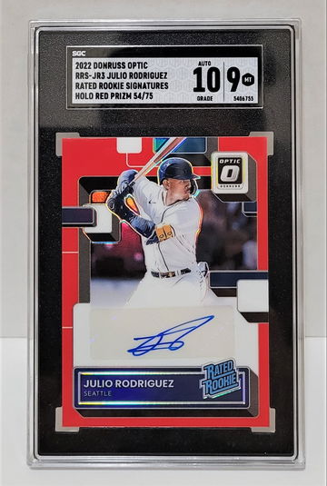 2022 Donruss Optic HOLO RED Prizm Julio Rodriguez #/75 RC - SGC 9 MINT AUTO 10 Rated Rookie Signatures