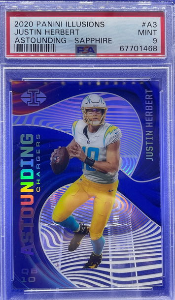 2020 Panini Illusions Justin Herbert RC Astounding Sapphire PSA 9 Mint Rookie SP