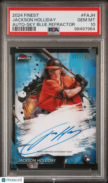 2024 Topps Finest Finest Autographs Jackson Holliday #FAJH Sky Blue Refractor /150 PSA 10