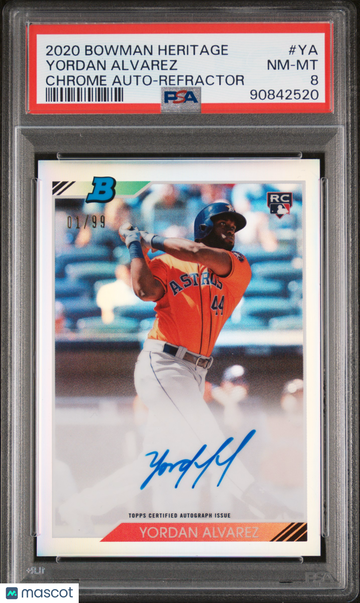 2020 Bowman Heritage Chrome Autographs Yordan Alvarez #YA Refractor /99 PSA 8