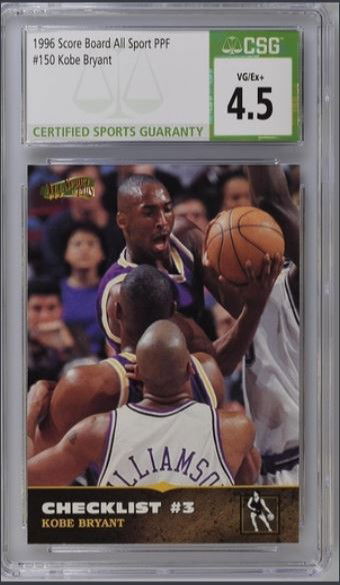1996 SC ALL SPORT PPF #150 - KOBE BRYANT ROOKIE CARD RC - CSG 4.5 VG/EX+ - LA LAKERS HOF