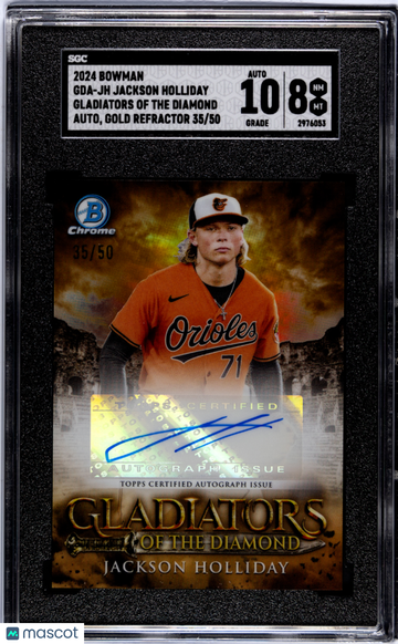 2024 Bowman Jackson Holliday #GDA-JH Gladiators Of The Diamond Autograph Gold Refractor SGC 8 Auto 10