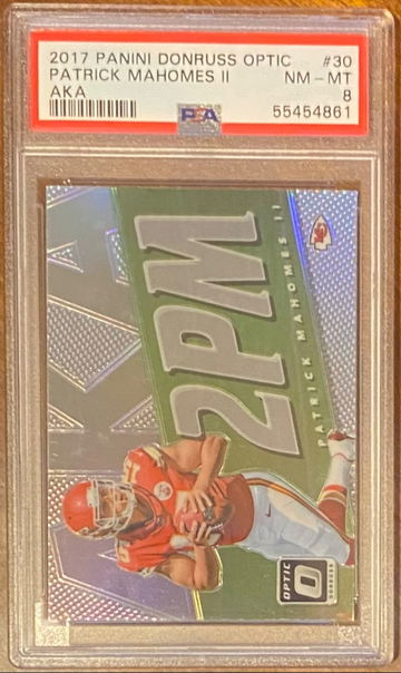 2017 Patrick Mahomes Panini Donruss Optic 2PM AKA PRIZM Rookie RC #30 PSA 8 MVP Kansas City Chiefs