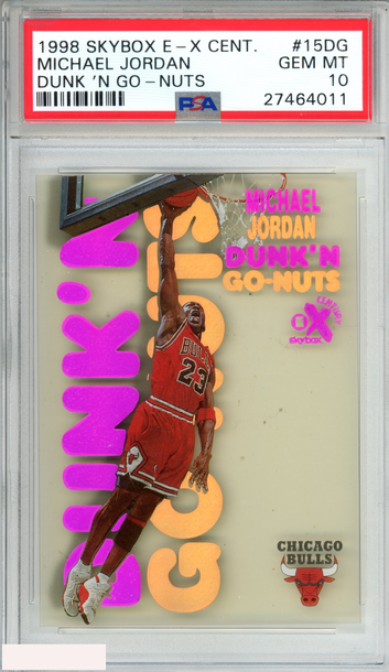 1998 SKYBOX E-X CENTURY DUNK N GO-NUTS MICHAEL JORDAN #15DG PSA 10 GEM MT