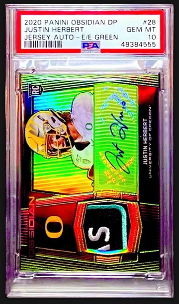 2020 PANINI OBSIDIAN DRAFT PICKS JUSTIN HERBERT #2/10 GREEN ELECTRIC ETCH RPA RC AUTO PSA 10 GEM MINT POP 1