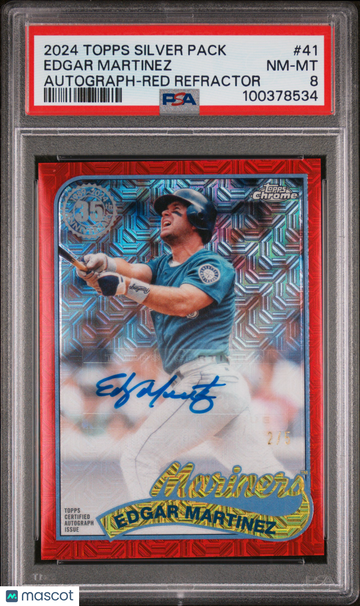 2024 Topps Silver Pack 1989 Chrome Promo Edgar Martinez #41 Autograph Red Refractor /5 PSA 8