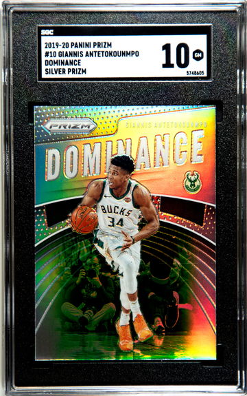 2019-20 Panini Prizm #10 Giannis Antetokounmpo Dominance Silver Prizm SGC 10