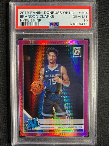 2019 Donruss Brandon Clarke Optic Rated Rookie Pink Prizm #194 PSA 10