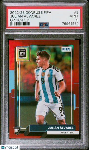 2022 Panini Donruss FIFA Julian Alvarez #8 Optic Red PSA 9