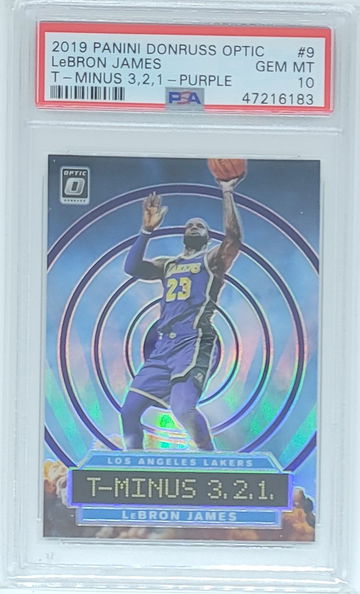 2019 Optic Lebron James T-Minus 3,2,1 Purple Holo Prizm #9 PSA 10 GEM MINT