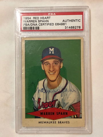 1954 RED HEART WARREN SPAHN PSA/DNA CERTIFIED AUTHENTIC 