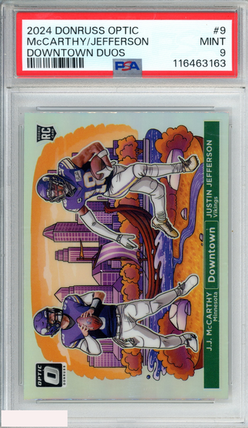 2024 PANINI DONRUSS OPTIC DOWNTOWN DUOS MCCARTHY JEFFERSON #9 ROOKIE RC PSA 9