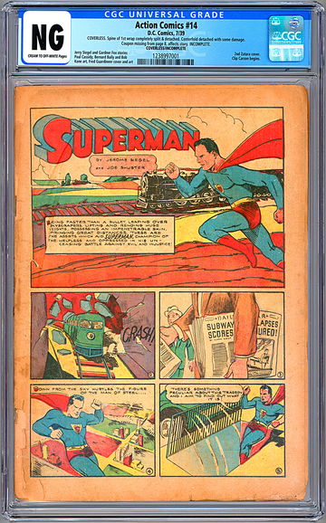 ACTION COMICS #14 CGC -NG- JERRY SIEGEL BOB KANE COVERLESS / INCOMPLETE 1939