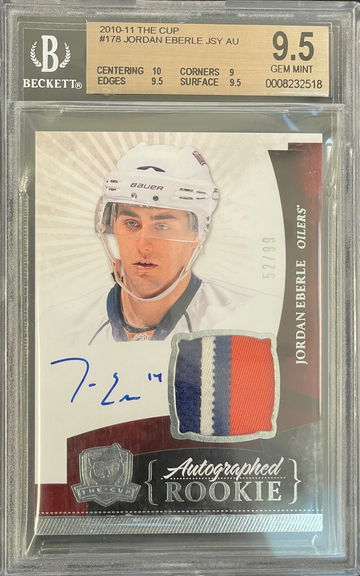 Jordan Eberle 2010-11 UD The Cup #178 Auto Rookie Patch 3 Clr 52/99 RC BGS 9.5 Gem Mint Low Pop